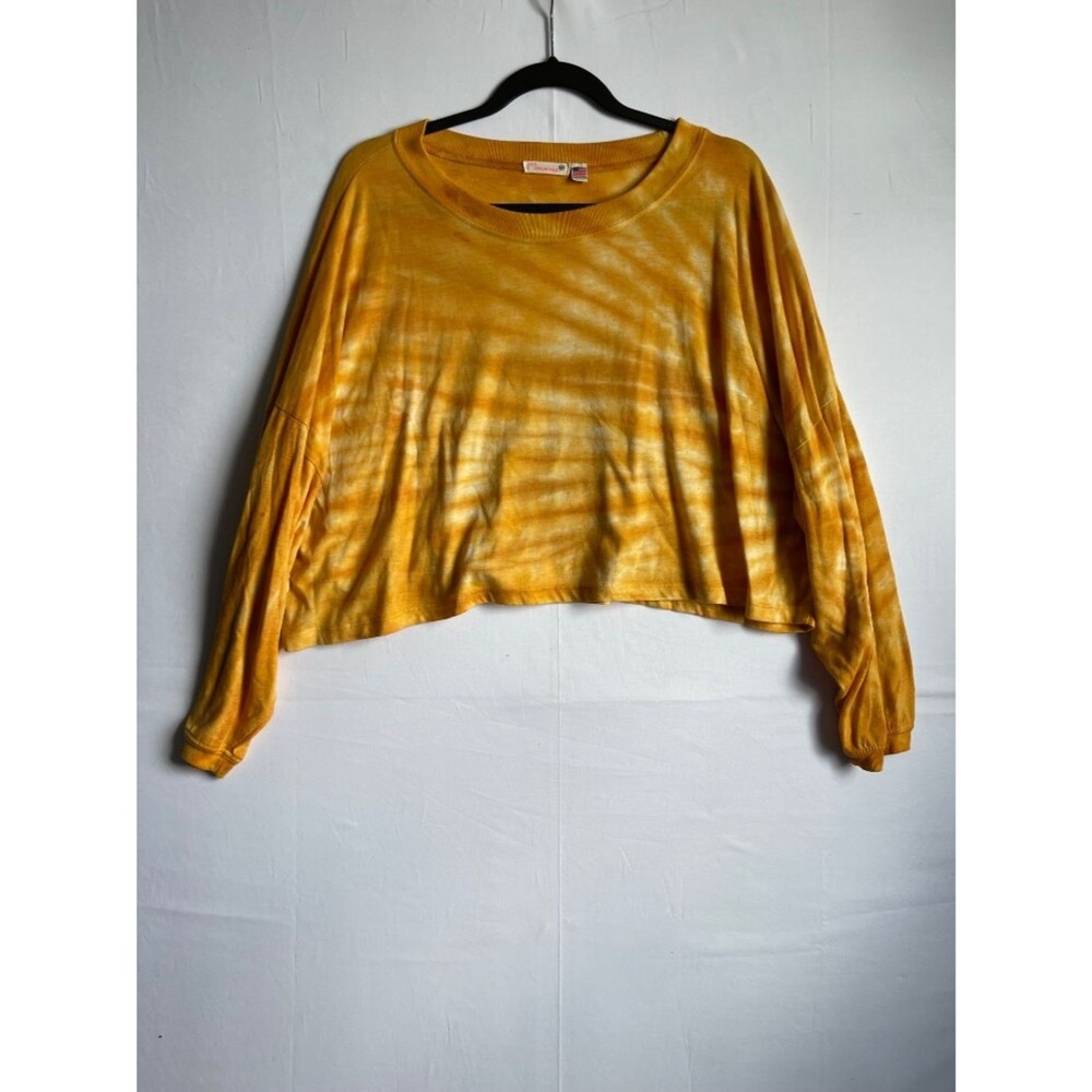 Maronie Mustard Yellow Tie Dye Cropped Slouchy Pullover M